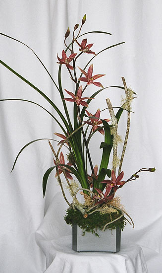 Tropical Silk Flower Arrangement in Bamboo